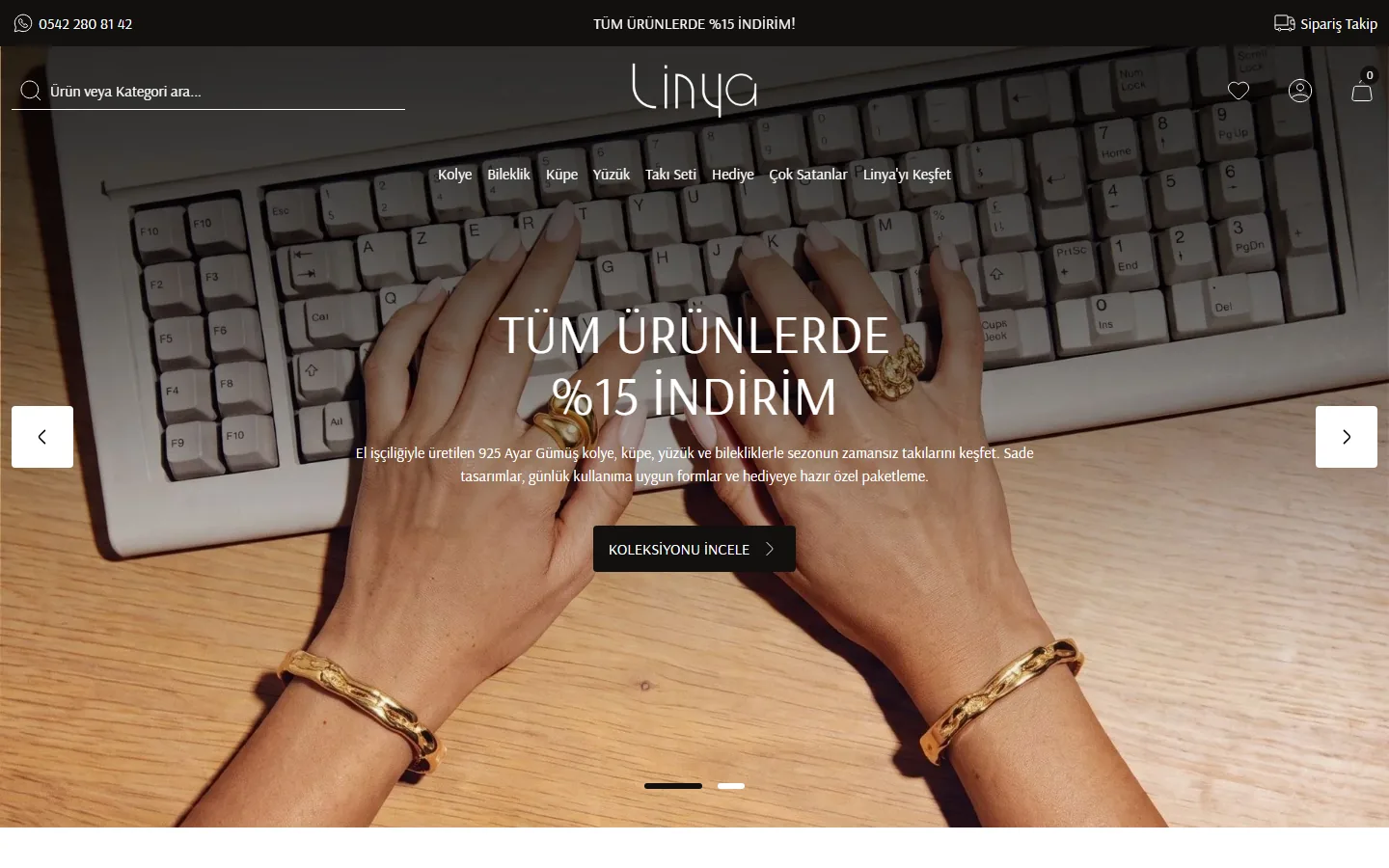 Linya Jewellery İdeasoft mağazasının masaüstü ana sayfası