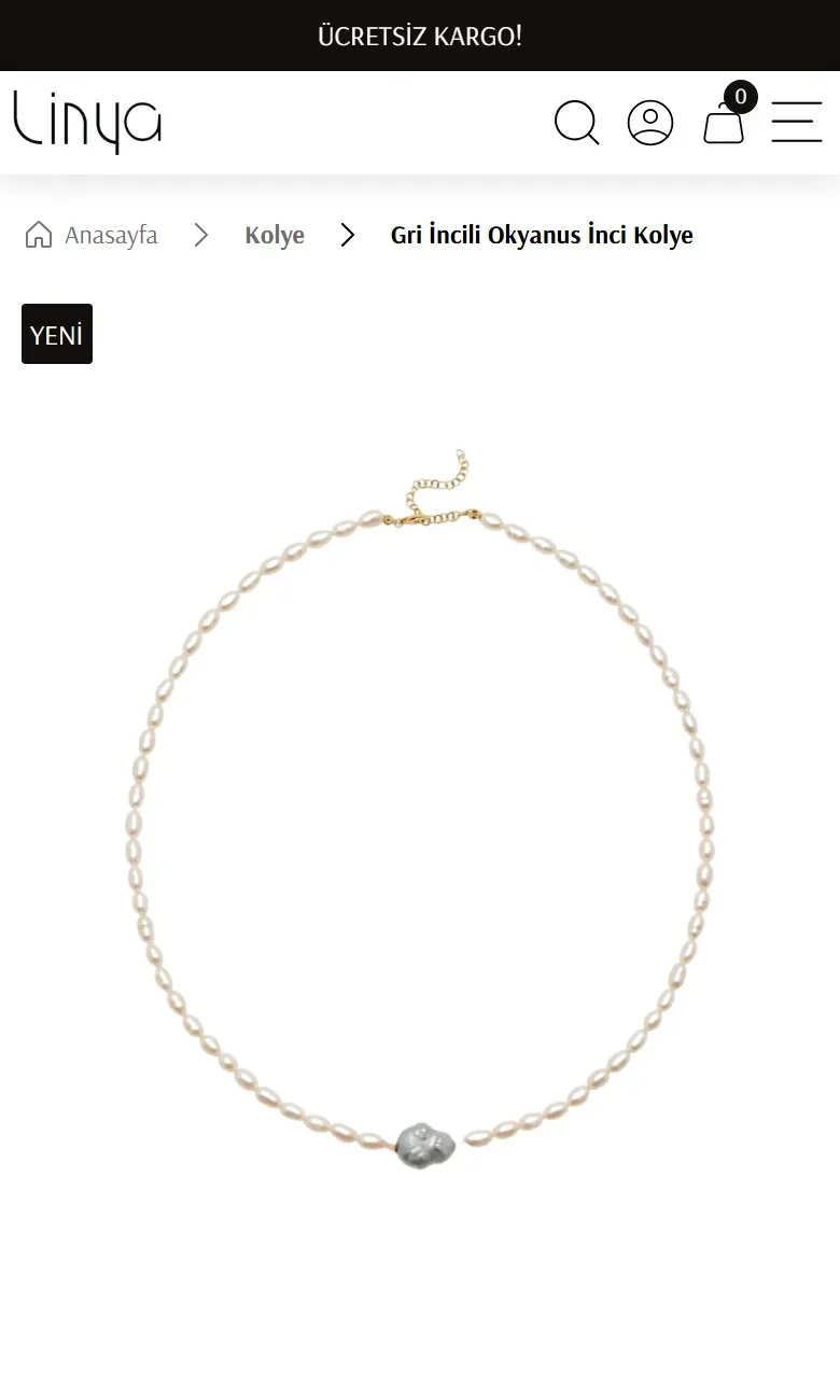 Linya Jewellery ürün sayfasının mobil görünümü, öncelikli yüklenen ana ürün görseliyle