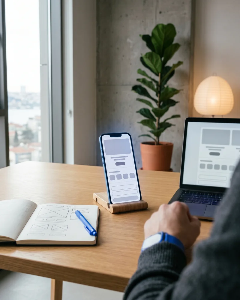 Custom eCommerce web design storefront shown on laptop and smartphone with premium product page layout