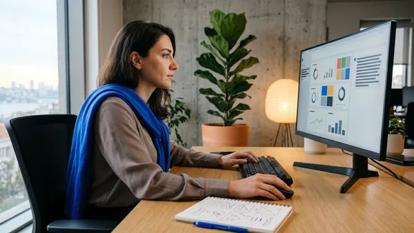 Buyer typing a question into an AI chat and receiving one direct answer instead of links