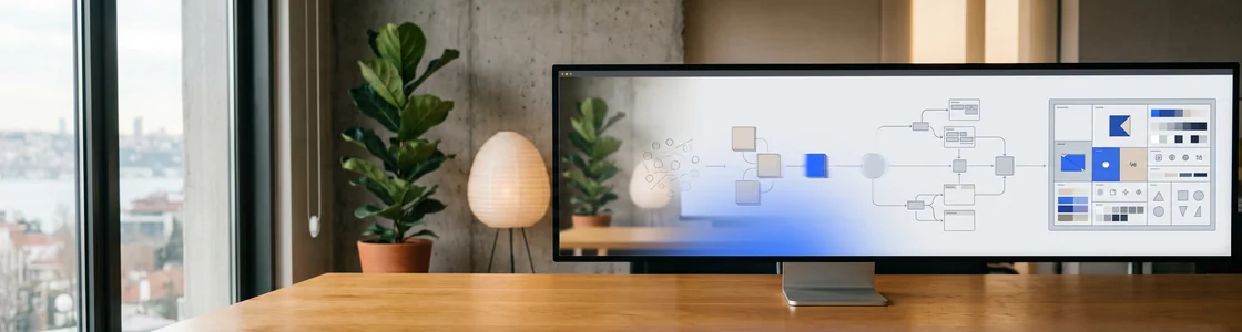 Graphic design process from rough sketches to a polished brand board shown as connected stages