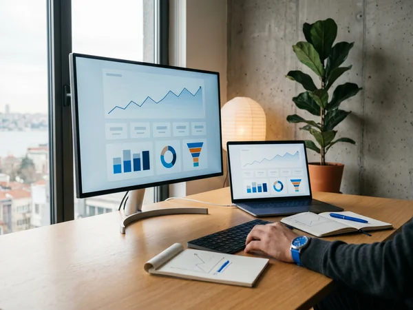 Analytics dashboard showing rising local rankings, calls, and direction requests from local SEO