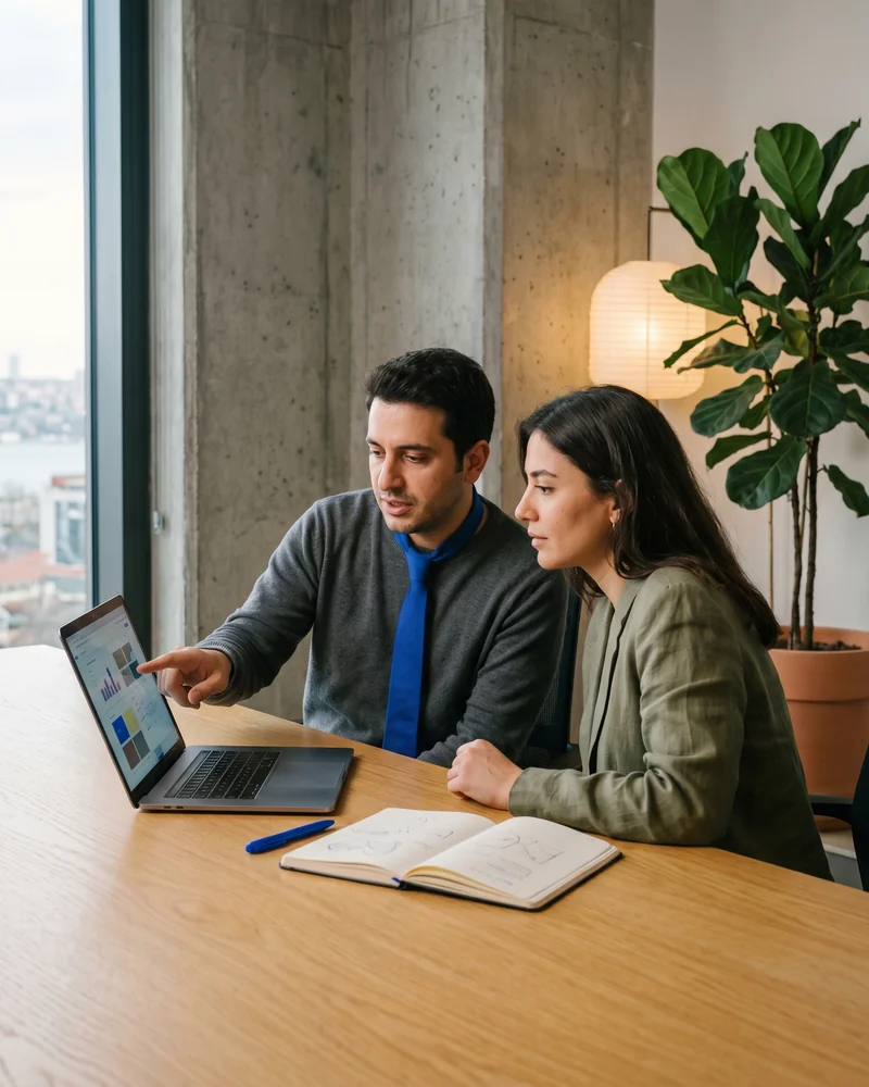 Marketing strategist reviewing two paid search dashboards side by side for cross network PPC management