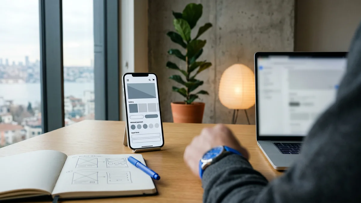Product detail page UX shown side by side on mobile and desktop with optimized buy box and gallery