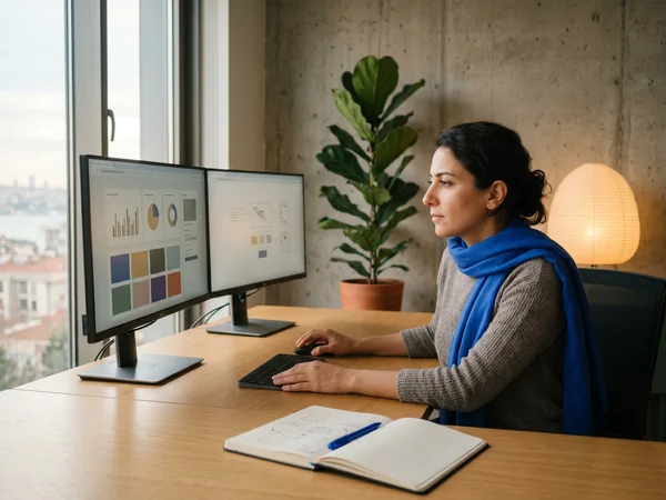 Developer optimizing Shopify image assets and theme code on dual monitors